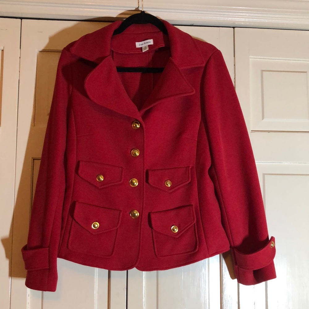Joan Rivers Red Wool Blazer with Gold Buttons